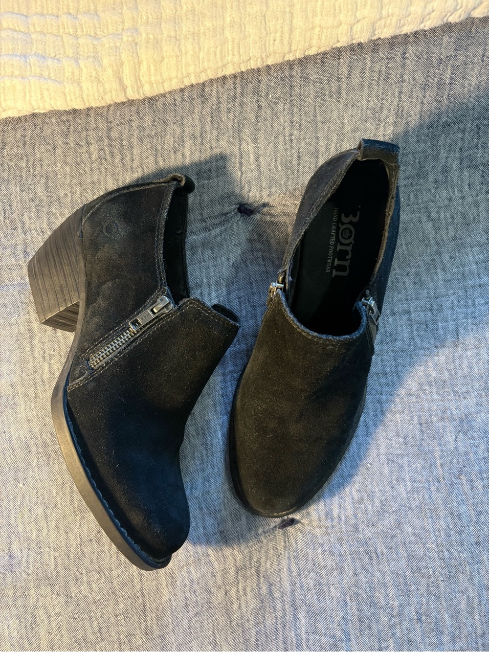 Born Black Suede Leather Double Side Zip Round Toe Ankle Booties Women’s 8.5M
